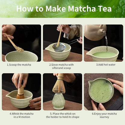 Matcha Set Whisk and Bowl Kit - Complete Tea Set Gift with Ceramic Bowl Bamboo Tools