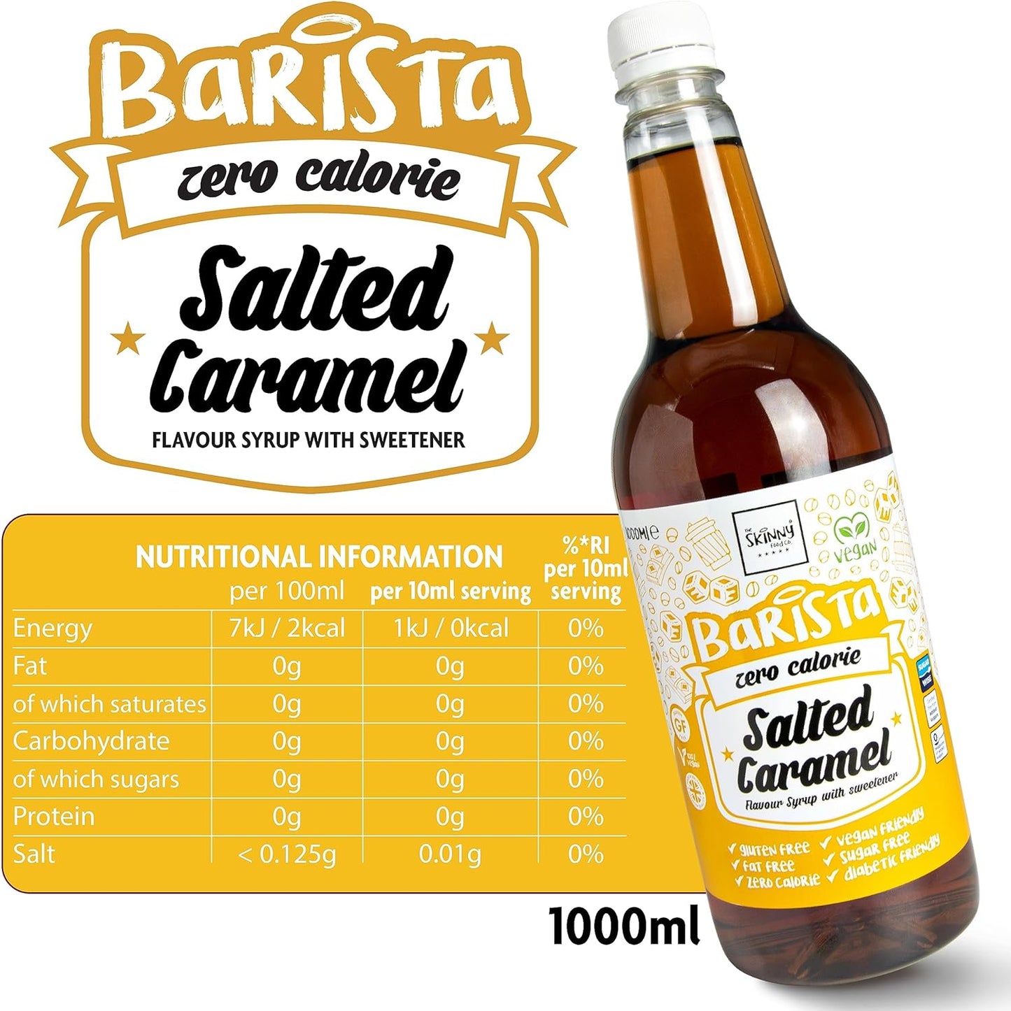 Skinny Food Co Salted Caramel Syrup Zero Calorie 1L - Sugar Free Vegan