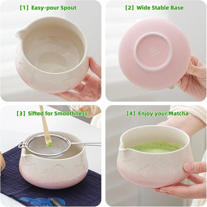 TEANAGOO 7 Pcs Matcha Set Pink - Ceremony Matcha Kit with Whisk Bowl Scoop Sifter