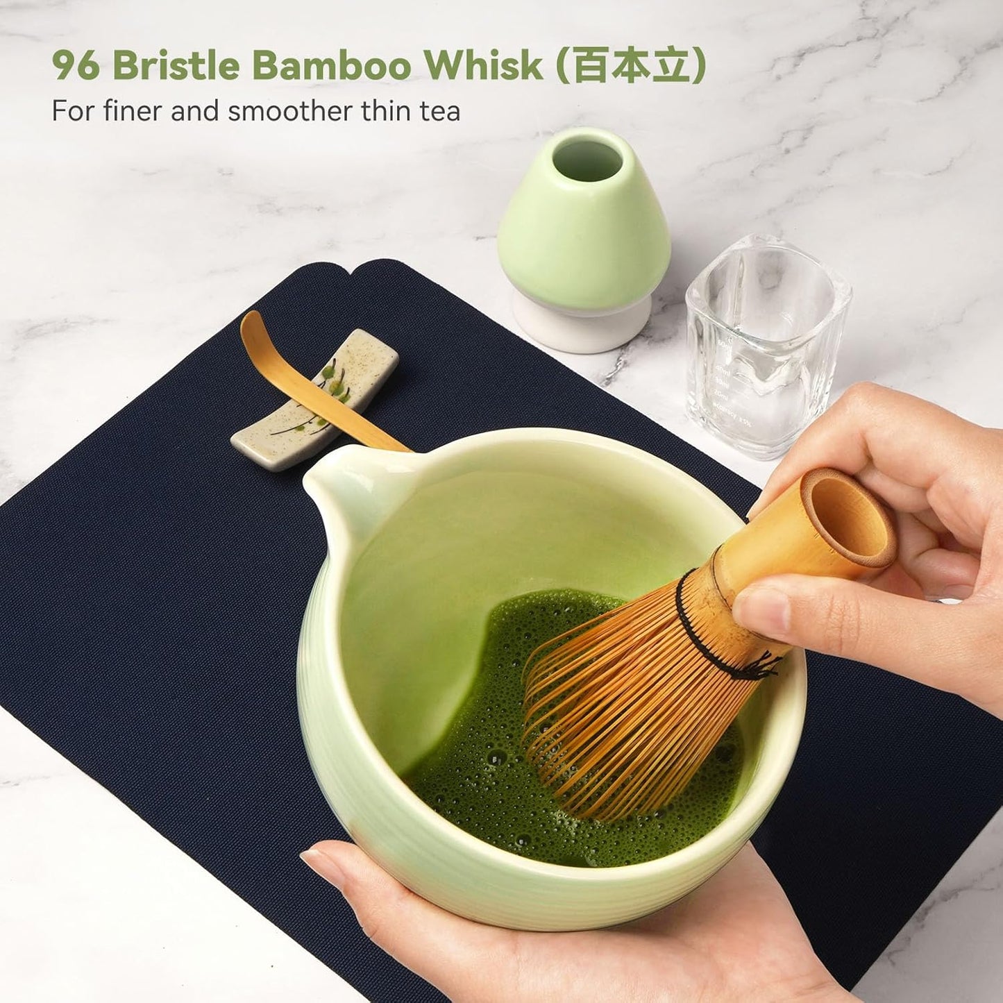 Joiish 10-Pcs Matcha Set - Bamboo Whisk Bowl with Spout Complete Tea Kit Light Green