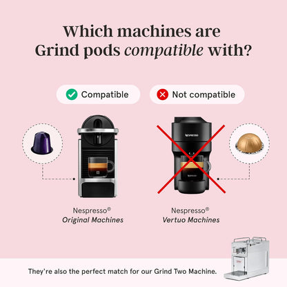 Grind Decaf Dark Coffee Pods – Pack of 100 Biodegradable Capsules – Naturally Decaffeinated – Nespresso® Original Compatible – Home Compostable – Barista Quality and Specialty Grade – Dark Roast-ExpressCo