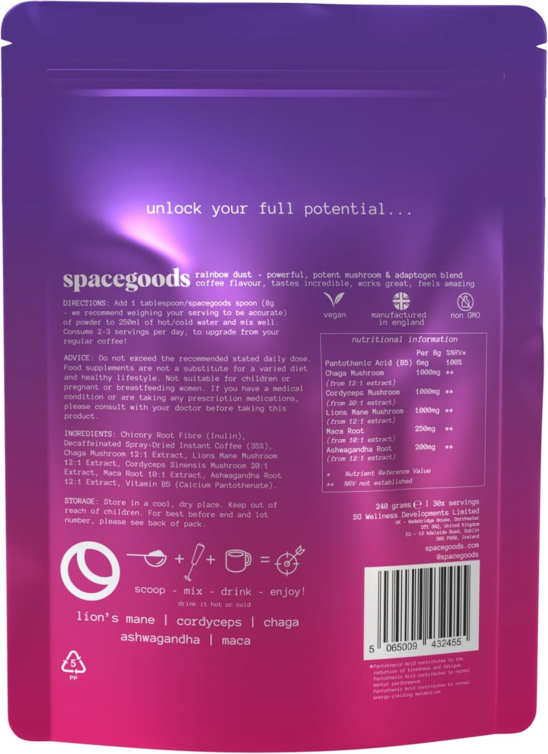 Spacegoods Rainbow Dust 240g Decaf Coffee - Mushroom Coffee with Lions Mane (30 Servings)-ExpressCo