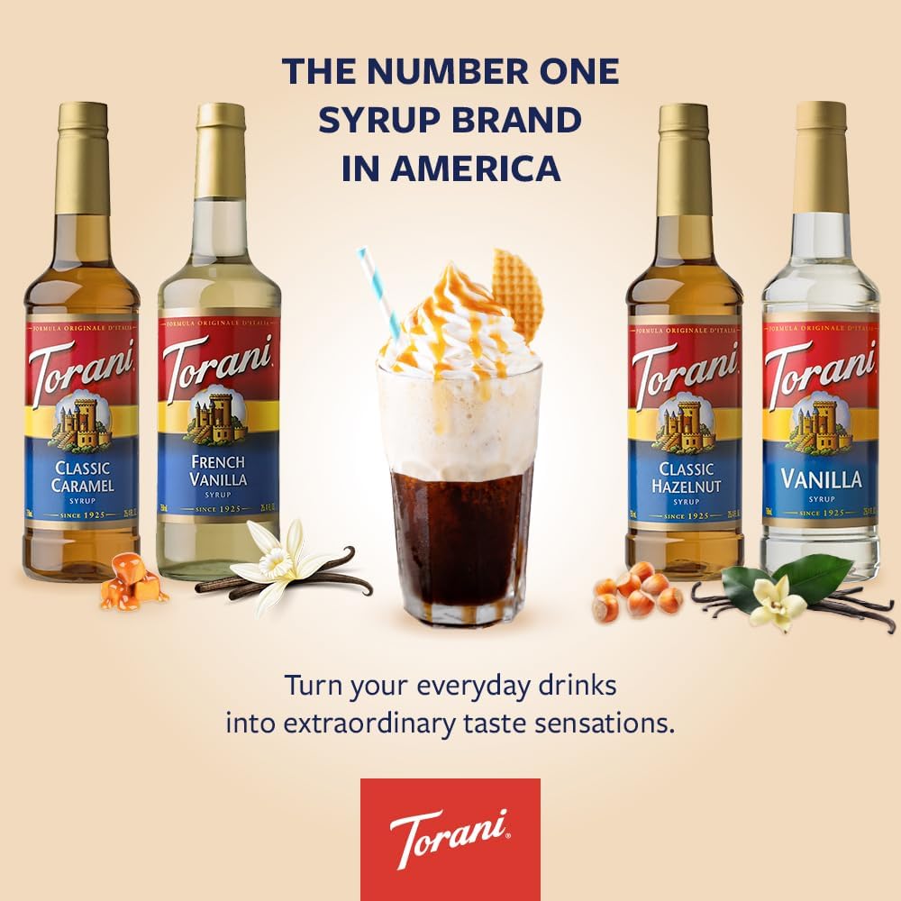 Torani Coffee Syrup Set 4 x 750ml - Vanilla, Caramel, French Vanilla, Hazelnut