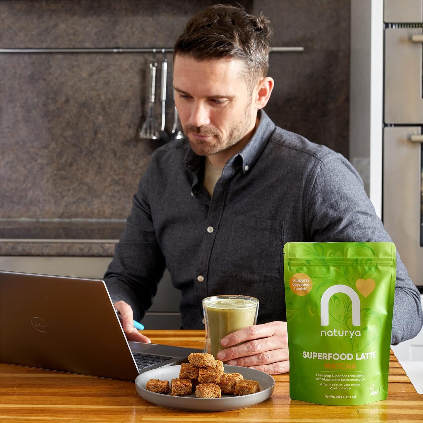 Naturya Matcha Superfood Latte 250g - Vegan Matcha Green Tea with Coconut & Reishi