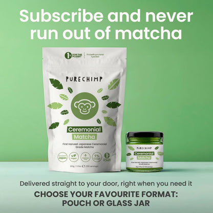 PureChimp Ceremonial Grade Matcha Powder 50g. 100% Pure Green Tea. Shade-Grown for MatchaLatte, Teas & Recipes. Recyclable Glass Jar. Antioxidant-Rich.