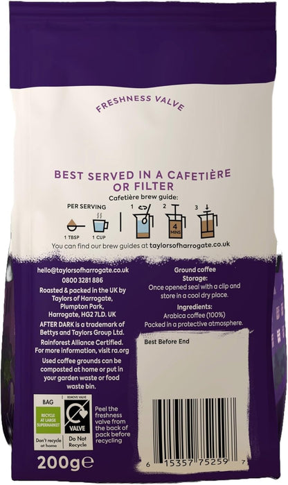 Taylors of Harrogate After Dark Ground Coffee 200g - Pack of 6 (1.2kg Total)