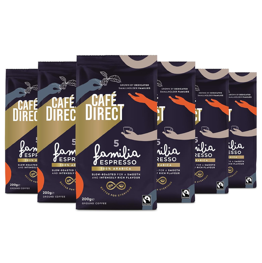 Cafédirect Fairtrade Familia Espresso Ground Coffee 200g - Pack of 6 (1.2kg Total)