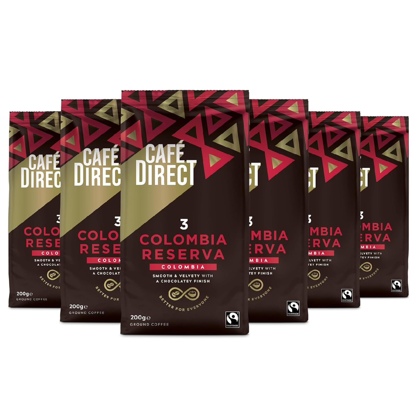 Cafédirect Cauca Valley Colombia Fairtrade Ground Coffee 200g - Pack of 6 (1.2kg Total)