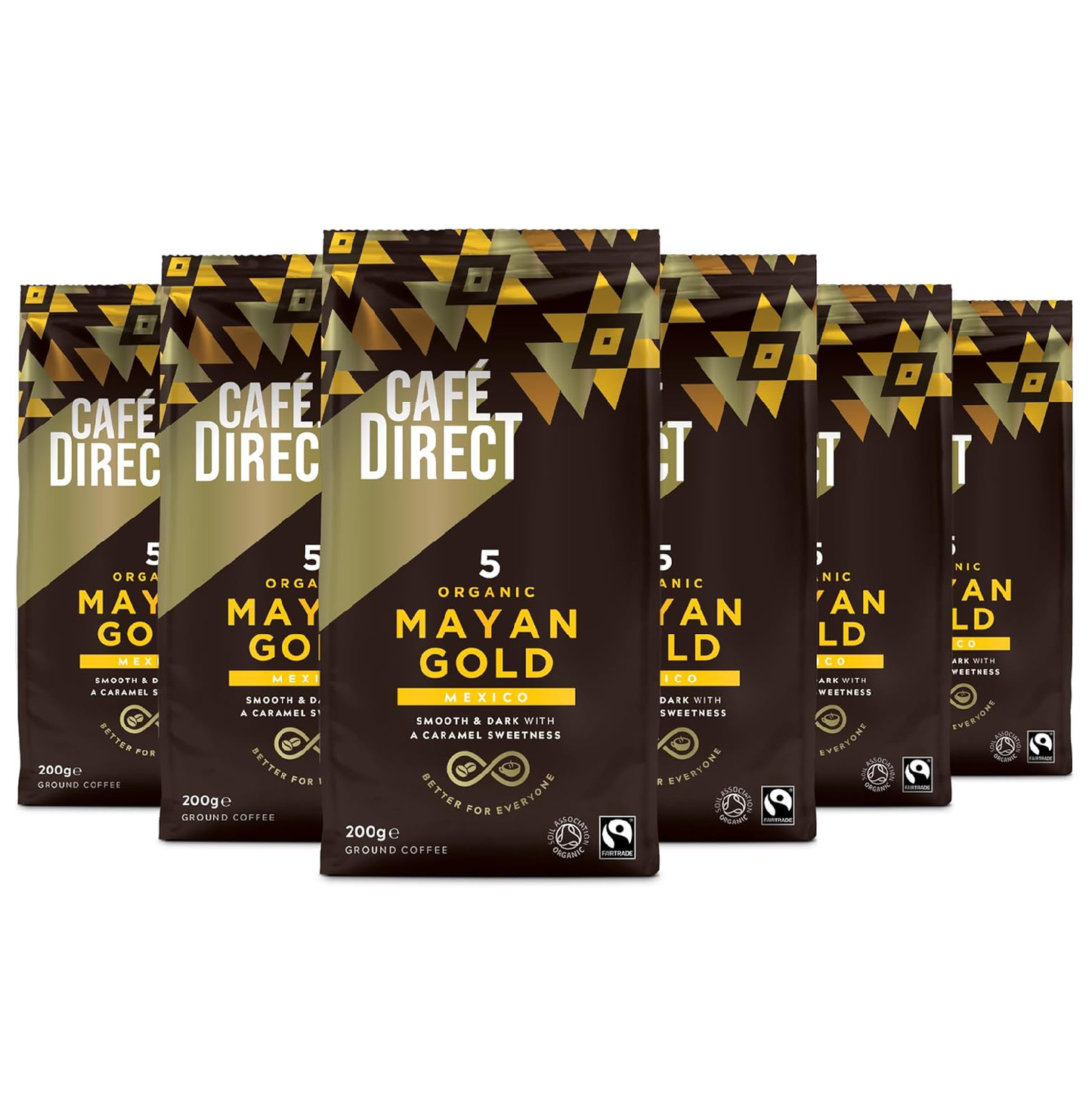 Cafédirect Mayan Gold Organic Ground Coffee 200g - Pack of 6 (1.2kg Total)