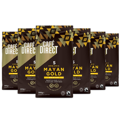 Cafédirect Mayan Gold Organic Ground Coffee 200g - Pack of 6 (1.2kg Total)