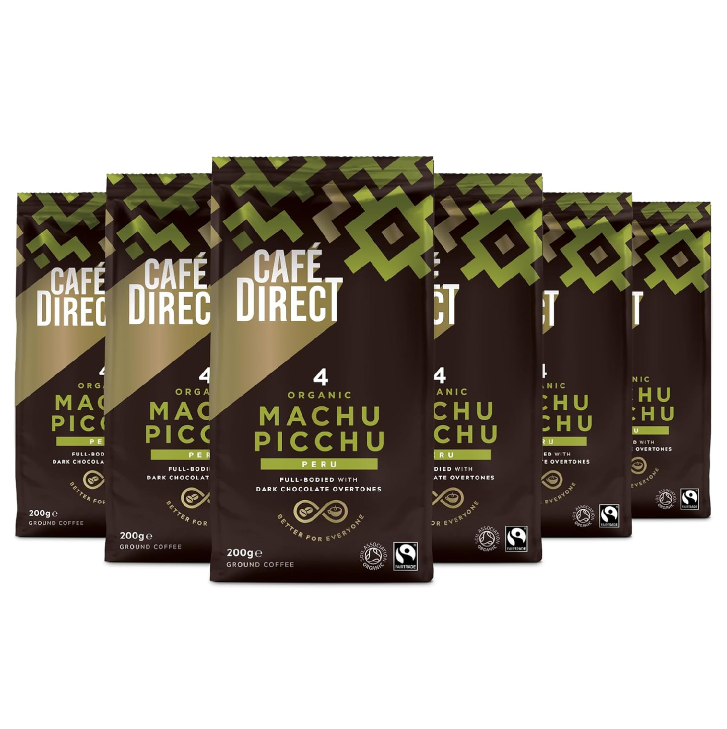 Cafédirect Machu Picchu Organic Fairtrade Ground Coffee 200g - Pack of 6 (1.2kg Total)