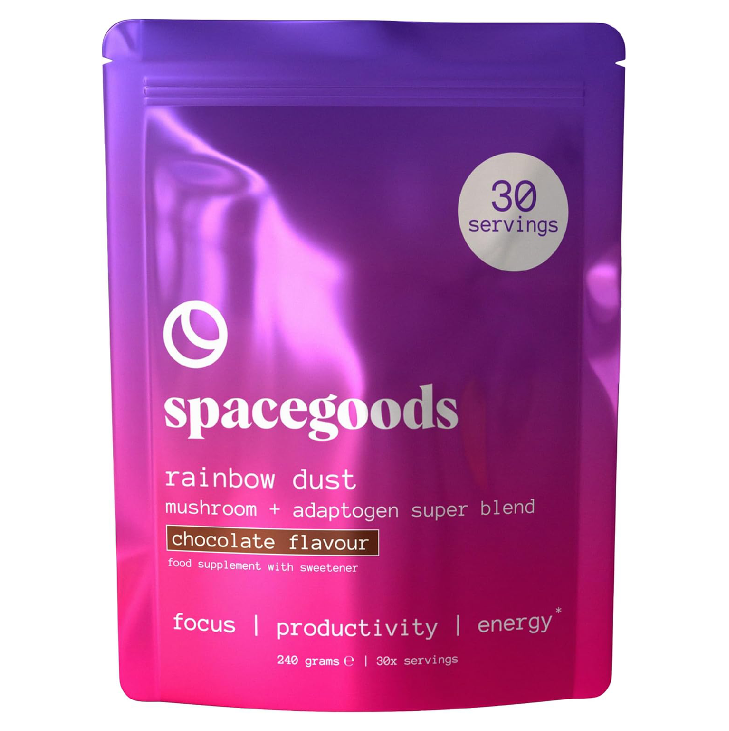 Spacegoods Chocolate Rainbow Dust 240g - Mushroom Chocolate Coffee with Lions Mane & Ashwagandha (30 Servings)-ExpressCo