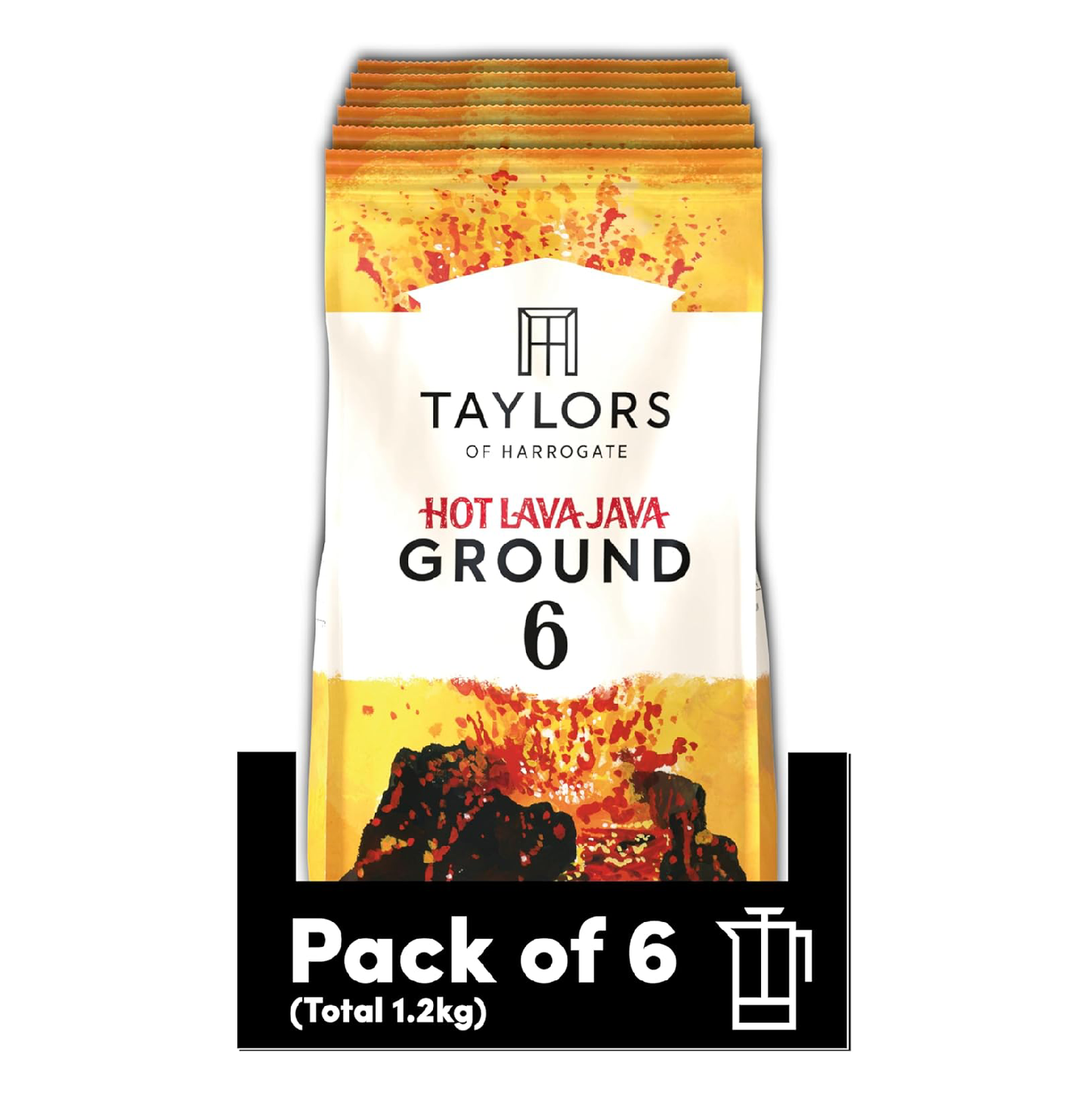 Taylors of Harrogate Hot Lava Java Ground Coffee 200g - Pack of 6 (1.2kg Total)