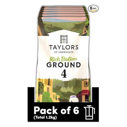 Taylors of Harrogate Rich Italian Ground Coffee 200g - Pack of 6 (1.2kg Total)-ExpressCo