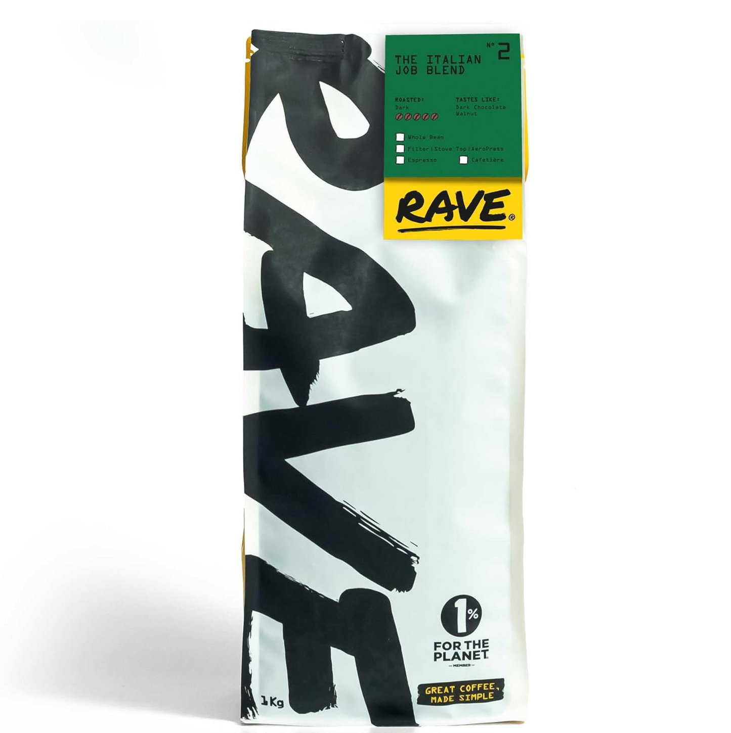 Rave Coffee Italian Job Blend Nº 2 Whole Beans 1kg - Freshly Roasted Coffee