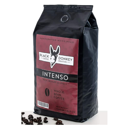 Black Donkey Intenso Dark Roast Whole Coffee Beans 1KG - Bold Arabica-Robusta