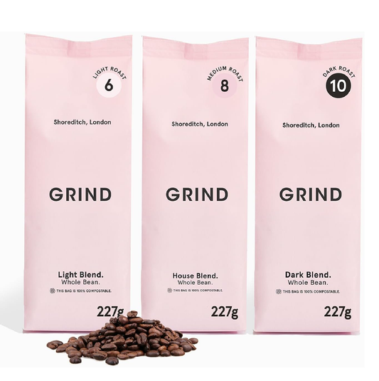 Grind Coffee Bean Variety Pack - 3x 227g House/Light/Dark Roast Barista Quality