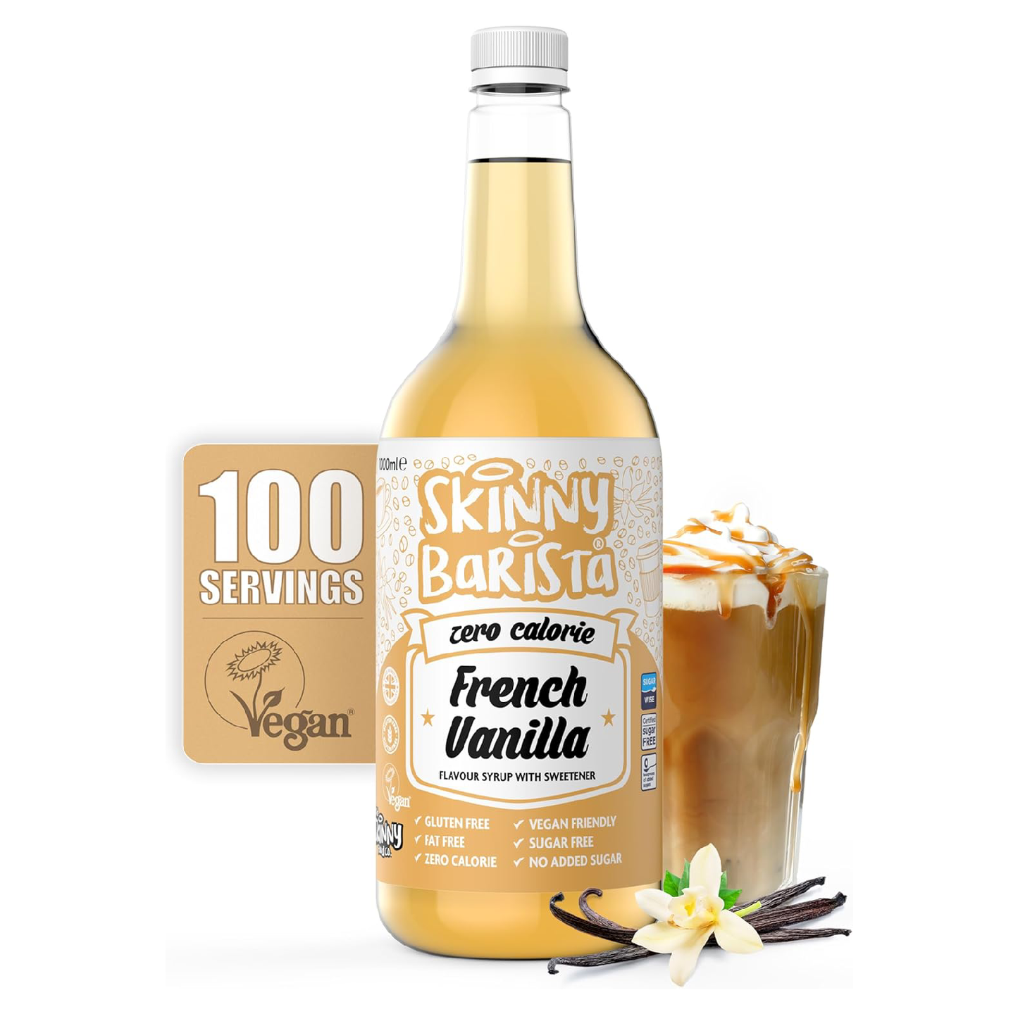 Skinny Food Co French Vanilla Coffee Syrup - Sugar Free 1L Zero Calorie Vegan